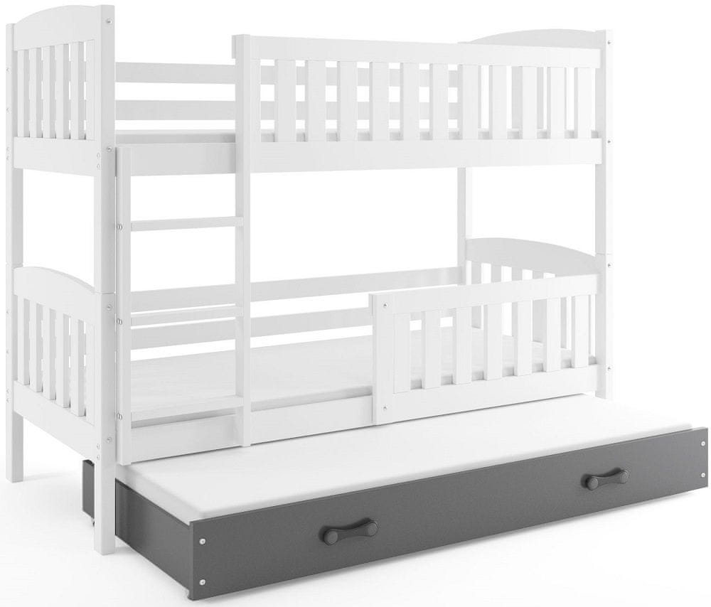eoshop Poschodová posteľ s prístelkou KUBUS 3 90x200 cm, biela/grafitová (Voľba matraca: Penový matrac)